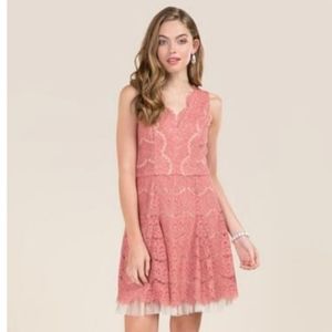 Francesca's V-Neck Low Back Dusty Rose Pink Lace Tulle Dress Size Small